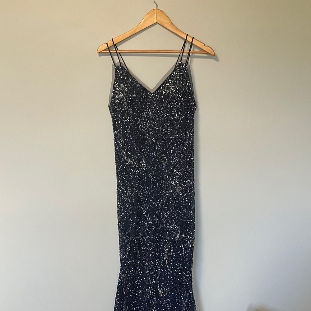 Aidan Mattox Navy Sequin Gown Dress